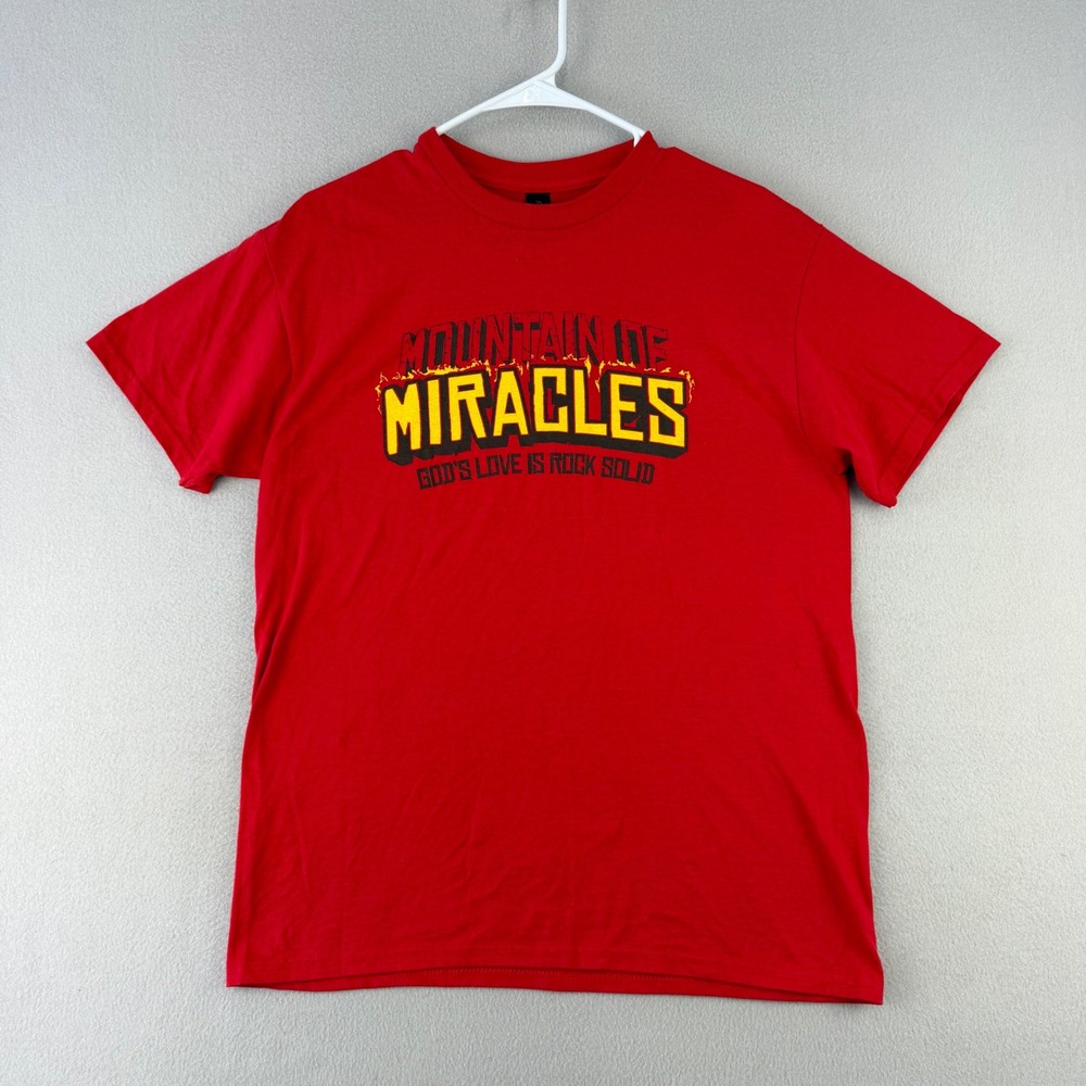 Mountain of Miracles Graphic T-Shirt Men Medium Red God's Love is Rock Solid Tee
